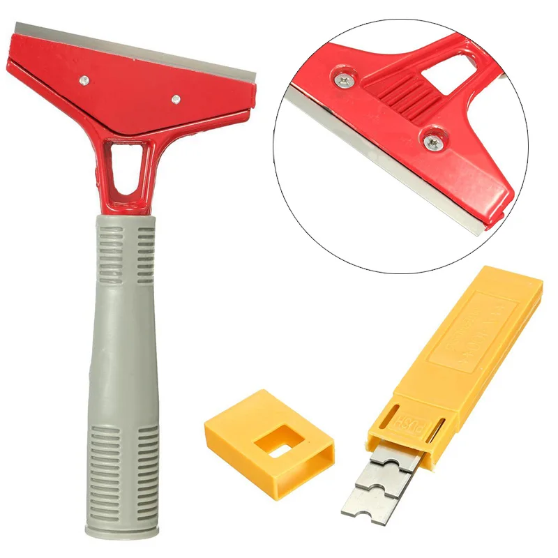 

Long Reach Razor Blade Scraper Extended Handle Cleaner with 10pcs Spare Blades Red