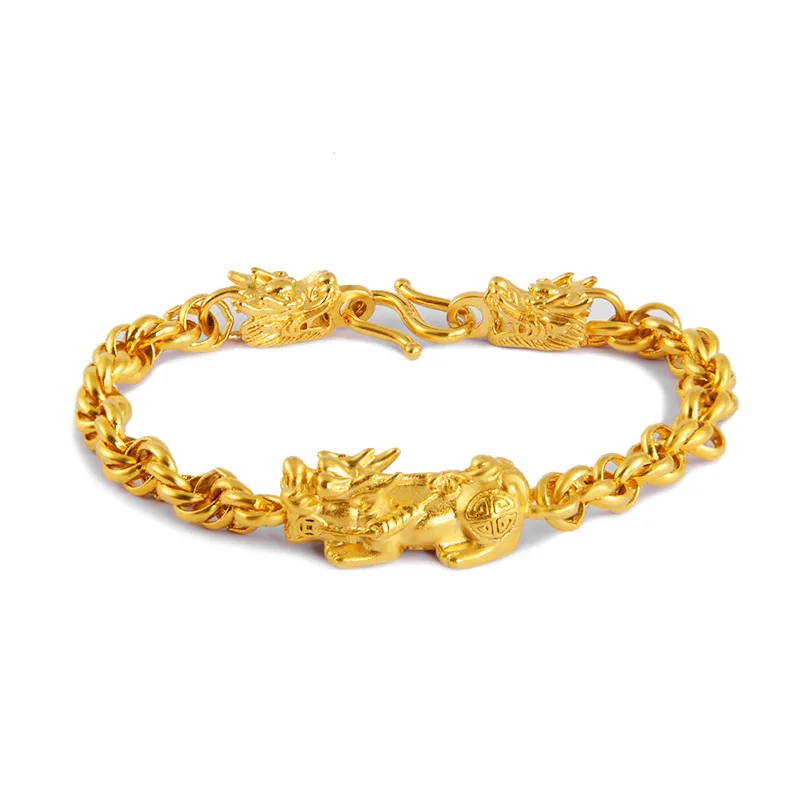 

Vietnam Sand Gold Bracelets for Men Concise Fashion Fortune Auspicious Pixiu Dragon Bracelet Designs luxury Jewelry