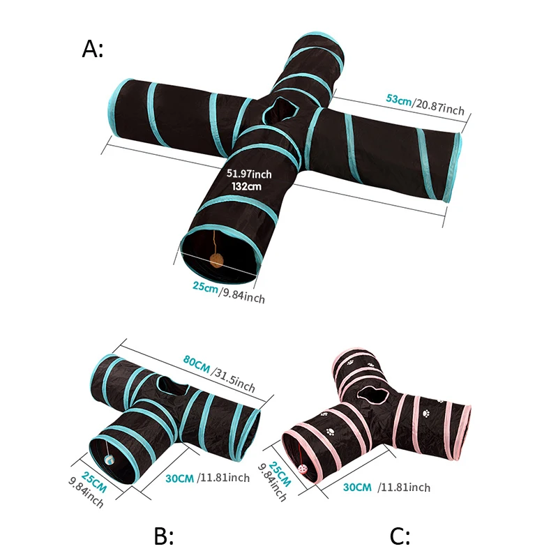 Туннель для домашних питомцев, 3 отверстия, игровые трубки, мячи, Складные Игрушки для котенка, забавные Складные Игрушки для питомцев, щенков, животных, собак, кроликов, игровые принадлежности