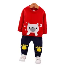 Мода для мальчиков и девочек одежда с мультяшными рисунками младенческой Демисезонный дети длинный рукав футболка штаны в стиле пэтчворк 2 шт./компл.; спортивные костюмы для детей