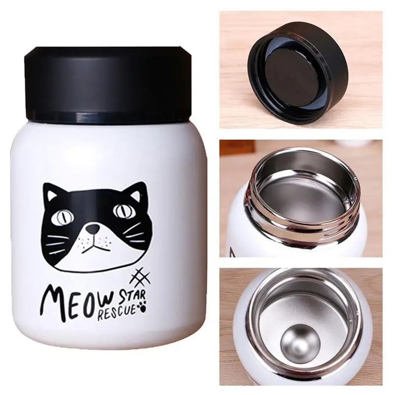 Long-Lasting Thermos Cup Cute Cartoon Black And White Cat Couple Mugs Fashion Students Personality Simple Water With Lid | Дом и сад