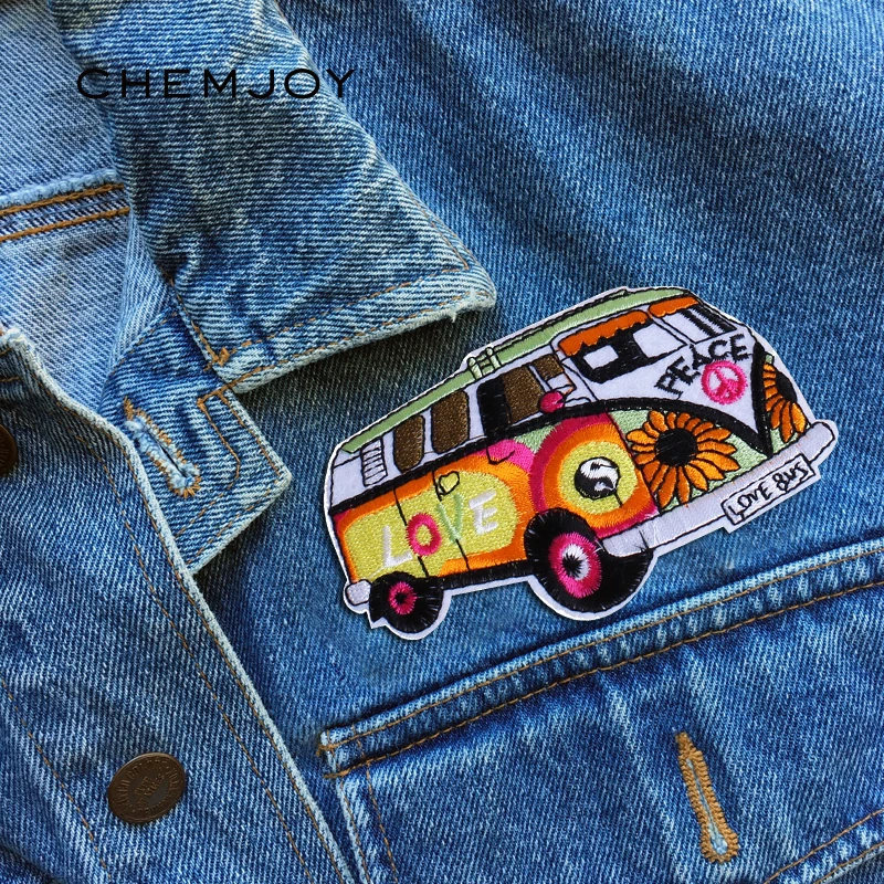

Cute Bus Embroidery Patches Iron on Patch for Clothing Stickers for Clothes Backback Fabric Badges Applique Jacket Jeans Patch