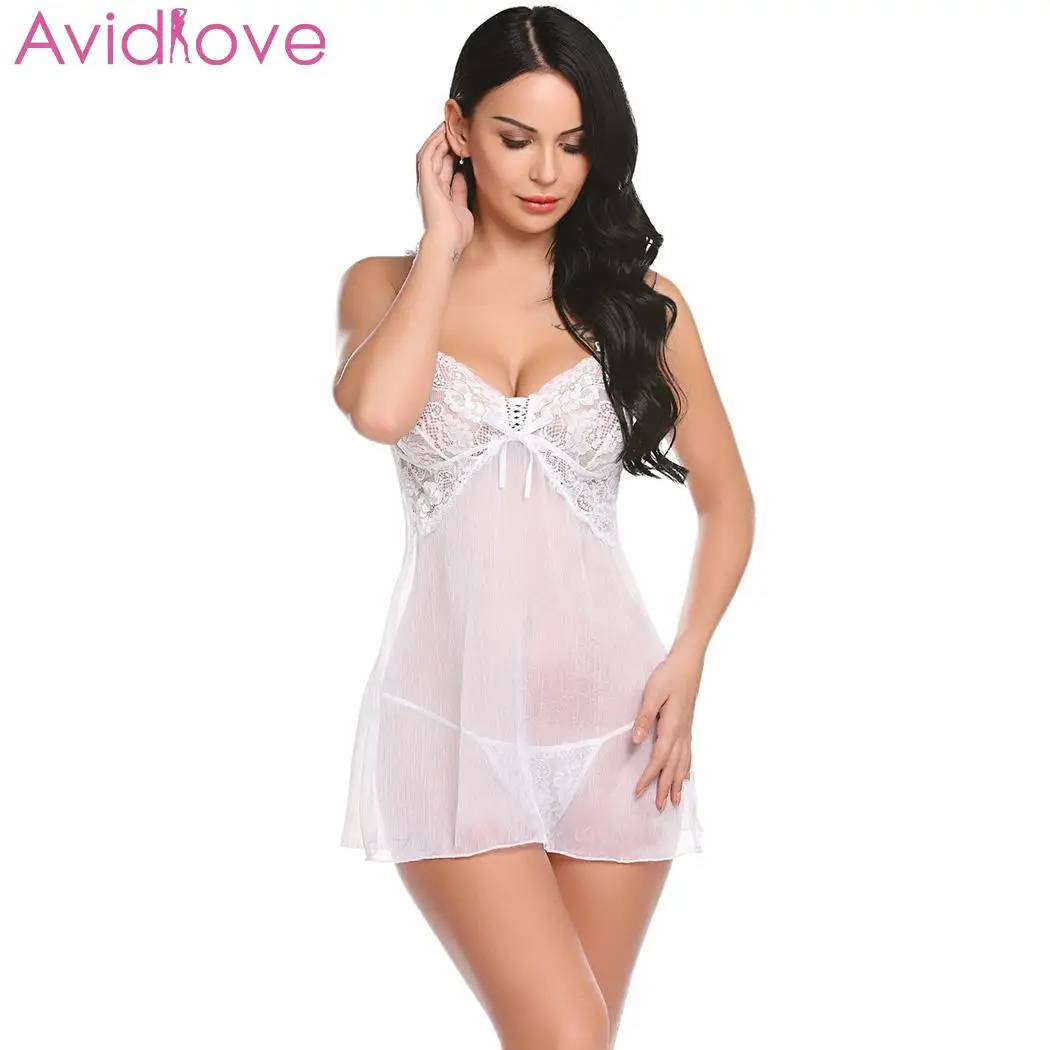 Avidlove Babydoll сексуальная одежда для сна Нижнее белье Горячее Эротическое ночное белье для женщин сексуальное кружевное лоскутное платье с v-образным вырезом для куклы ночная рубашка