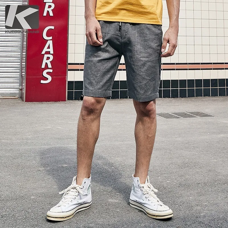 

Summer 2019 New Men Casual Shorts Linen Cotton Gray Color Man Fashion Slim Fit Pocket Elastic Male Wear Short Trousers 19901