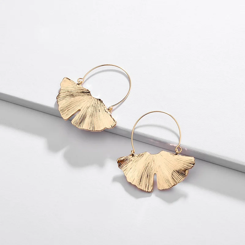 

Large Leaf Loop Frame Circles Earrings Simple Design Metal Drop Earring Gold Plating Statement Drop Earrings