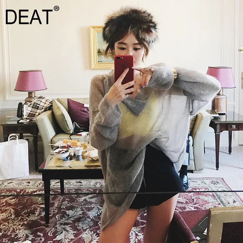 

DEAT 2019 new autumn fashion women clothes V-neck batwing sleeves knits thin loose female pullover sweater WF08203M/L