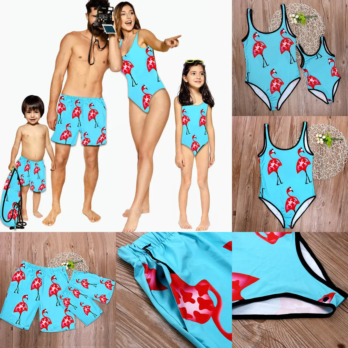 

Flamingo Print One Piece Bikini Family Matching Swimwear Mother Daughter One Piece Swimsuit Father Boys Shorts