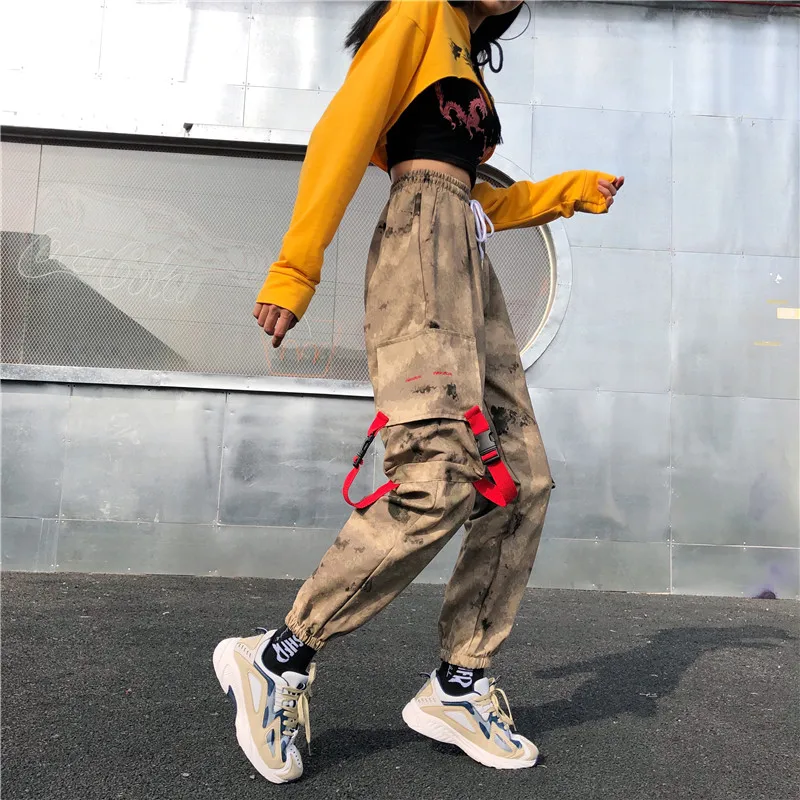 

England Style Camouflage Spring Joggers Women 2019 Korean Fashion High Waist Cargo Pants Patchwork Loose Casual Harem Pants Thin