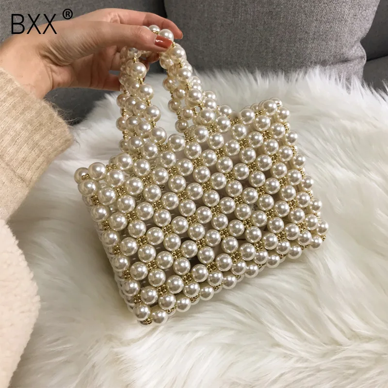 

[BXX] 2020 Summer Women's Handmade Pearl Weaving Handbag Female All-match Beading Single Shoulder Bag WC465