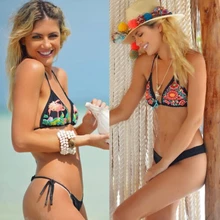 Новейшая модель; женская пляжная одежда пуш-ап мягкие бикини и бюстгальтер комплект раздельный купальник на бретелях с вышивкой цветочные купальники с низкой талией ванный комплект