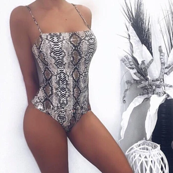 

New Sexy Women Fashion Bodysuits Off Shoulder Sleeveless Ladies Stretchy Jumpsuits Top Snake Skin Leopard Girl Bodysuit Hot Sale