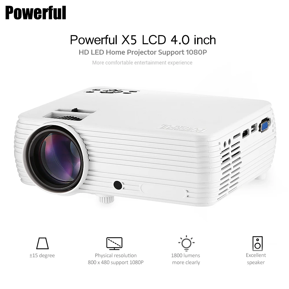 

Powerful X5 LCD Portable Mini Projector 1800 Lumens LED Cinema Video Digital HD Home Theater Video Projector With USB HDMI 1080P