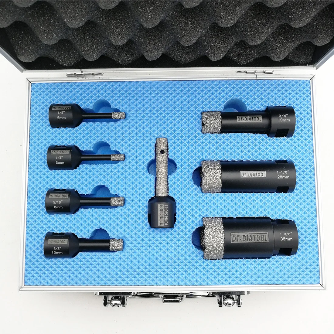 DT-DIATOOL 8pcs/kit Vacuum Brazed Diamond Drill Core Bits Sets 5/8-11 Connection Hole Saw Mixed size plus Finger Bits for Marble DT-DIATOOL 8pcs/kit Vacuum Brazed Diamond Drill Core Bits Sets 5/8-11 Connection Hole Saw Mixed size plus Finger Bits for Marble