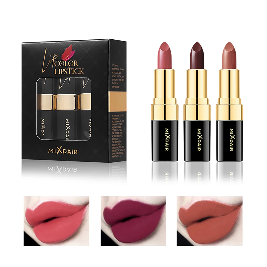 

Makeup 3 Colors Matte Lipstick Set Long Lasting Waterproof Moisturizing Smooth Lip Gloss Kit Lip Tint Make Up Cosmetic TSLM1
