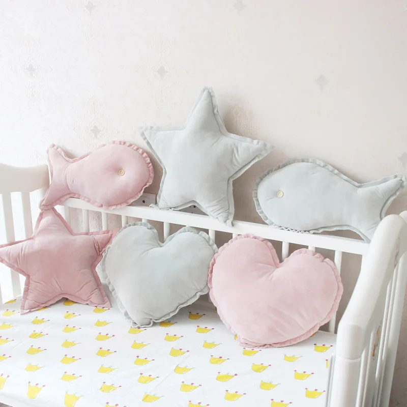 

INS short Plush Ball Pillow Cushion Home Decoration Pillow Star heart Fish Shape Cushions Birthday Gift Sweet Princess Pillow