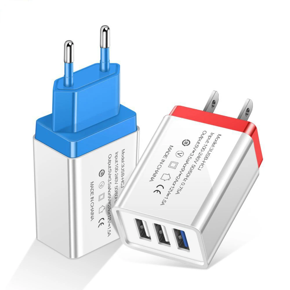 

5V3A 3U USB Phone Charger EU/US Plug Wall adapter charger charging for iPhone XS MAX Samsung Huawei p30 pro HTC Micro usb cables