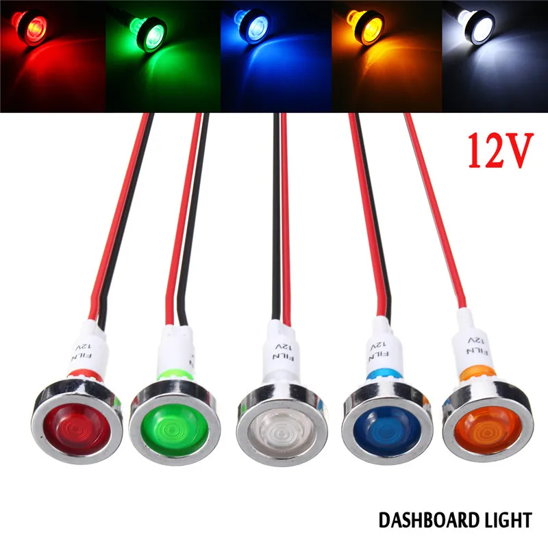 

10mm 12V Car Boat Yacht Truck LED Indicator Light Signal Lamp for Pilot Dashboard Panel Warning Lamp Red Yellow Blue Green ect