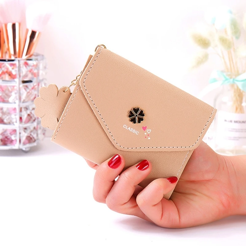 

Sweet Ladies Wallet Short Flower Pendant Ladies Mini Wallet Card Package 3 Fold Wallet