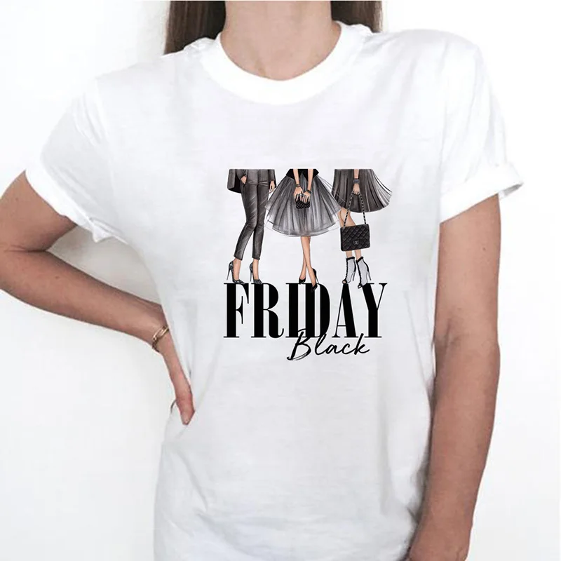 

New Summer T-Shirt Female Black Frida Print Harajuku Women Shirts Western Style Clothes 90s Casual Tshirt Graphic Tees Women