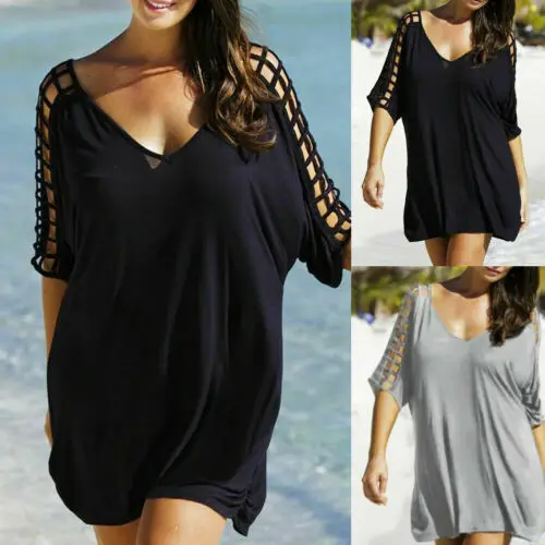 

Sexy Women Beachwear Bikini Cover Up Kaftan T-Shirt Blouse Mini Dress