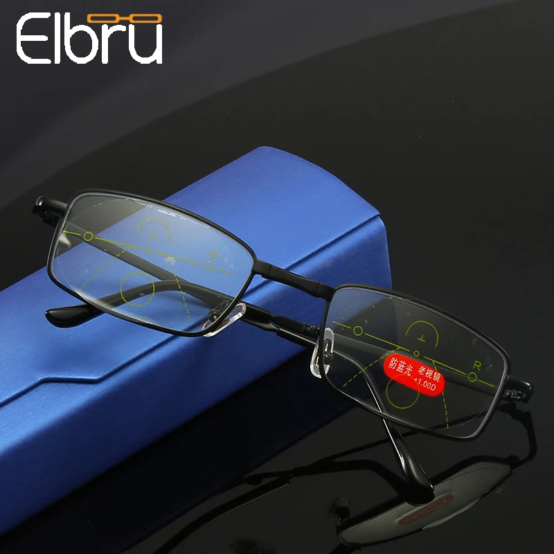 

Elbru 2019 Anti-blue light Reading Glasses Men Women Folding Frame Black Gold Metal Color-changing Glasses Far Sight