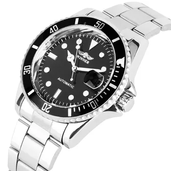 

Automatic Mechanical Watch Mens Black Dial Clock Calendar Function Stainless Steel Mechanical Wristwatches Men's Watches Gift