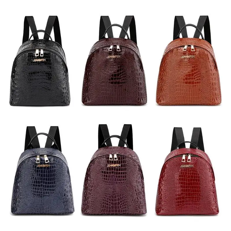 

PU Leather Women Backpack Solid Color School Bags Travel Mini Shoulder Bag