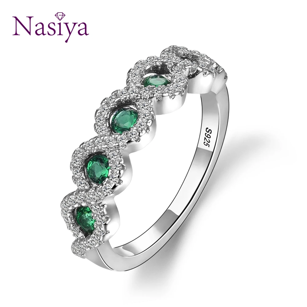 Nasiya серебряное созданное Изумруд CZ Круглый круглый палец кольца для женщин юбилей помолвки модные ювелирные изделия