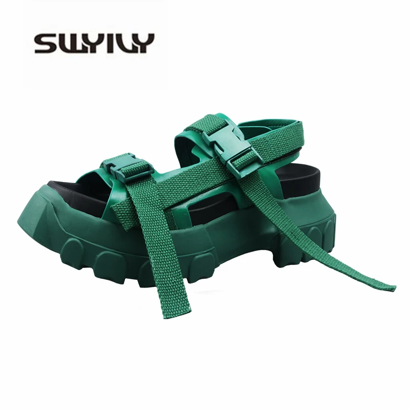 

SWYIVY Women's Sandals Rome Shoes 2019 Wedge Platform Genuiue Leather Woman Casual Shoe Summer Buckle Lady Beach Sandals Size 40