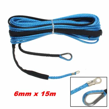 

15mx6mm Car ATV Synthetic Fiber Winch Rope Cable Line 6400lbs Towing Rope for ATV UTV Off-Road SUV Pickup