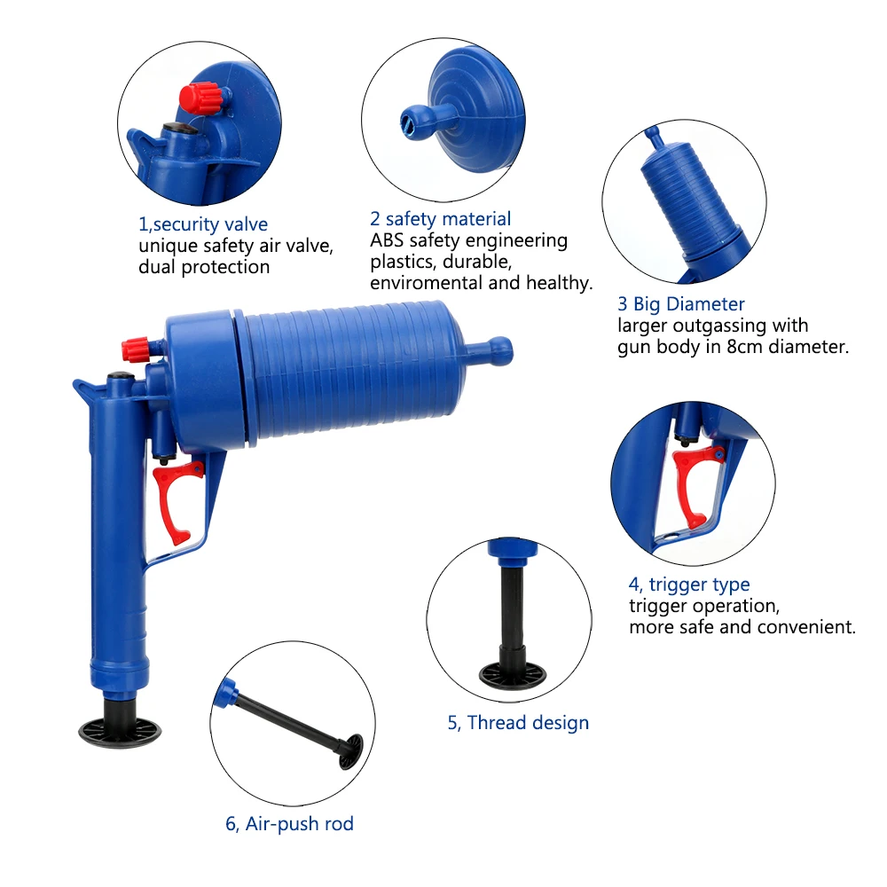 Воздуховод высокого давления вантузы для унитаза мощный Плунжер для раковины сливной бластер пистолет насос для туалета ванной для прочистки стоков на кухн дноуглубительных работ