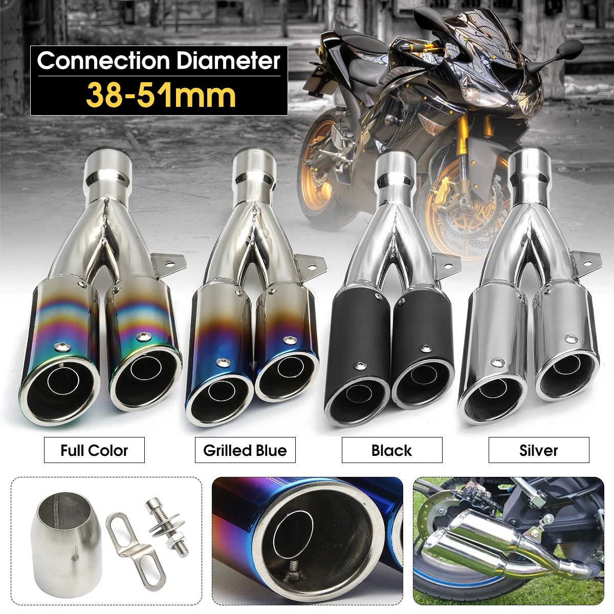 

38-51mm Universal Motorcycle Exhaust Muffler Pipe Stainless Steel GP Scooter Motorbike Pipe For Honda for Kawasaki for Suzuki
