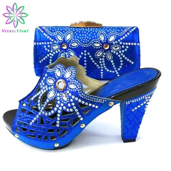 

New Arrival Italian Shoe and Bag Set for Party In Women Nigerian Wedding Shoes and Matching Bags Set Decorated with Rhinestone