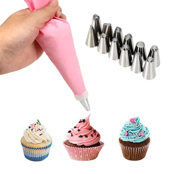 

Silicone Reusable Icing Piping Cream Pastry Bag 14pcs/set +12 Nozzle Sets Pastry Tips Converter DIY Cake Decorating Tool