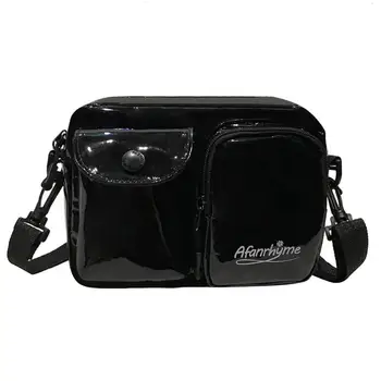 

Unisex Laser Shoulder Messenger Handbags Women Men Patent Leather Crossbody Bags for Ladies Travel Shoulder Bags 2019 New