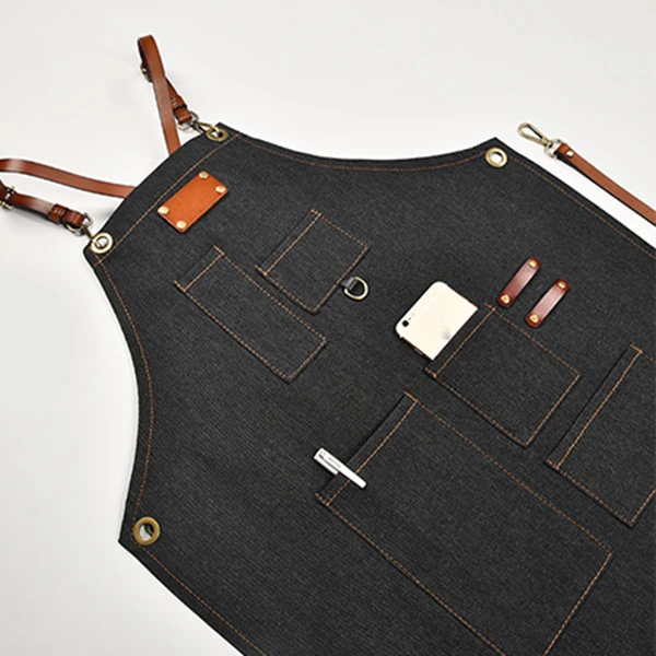 ALIM HOT Aprons Denim Leather Simple Uniform Unisex Adult Jeans Aprons For Woman Men Male Lady'S Kitchen Barber Cooking Pinafo