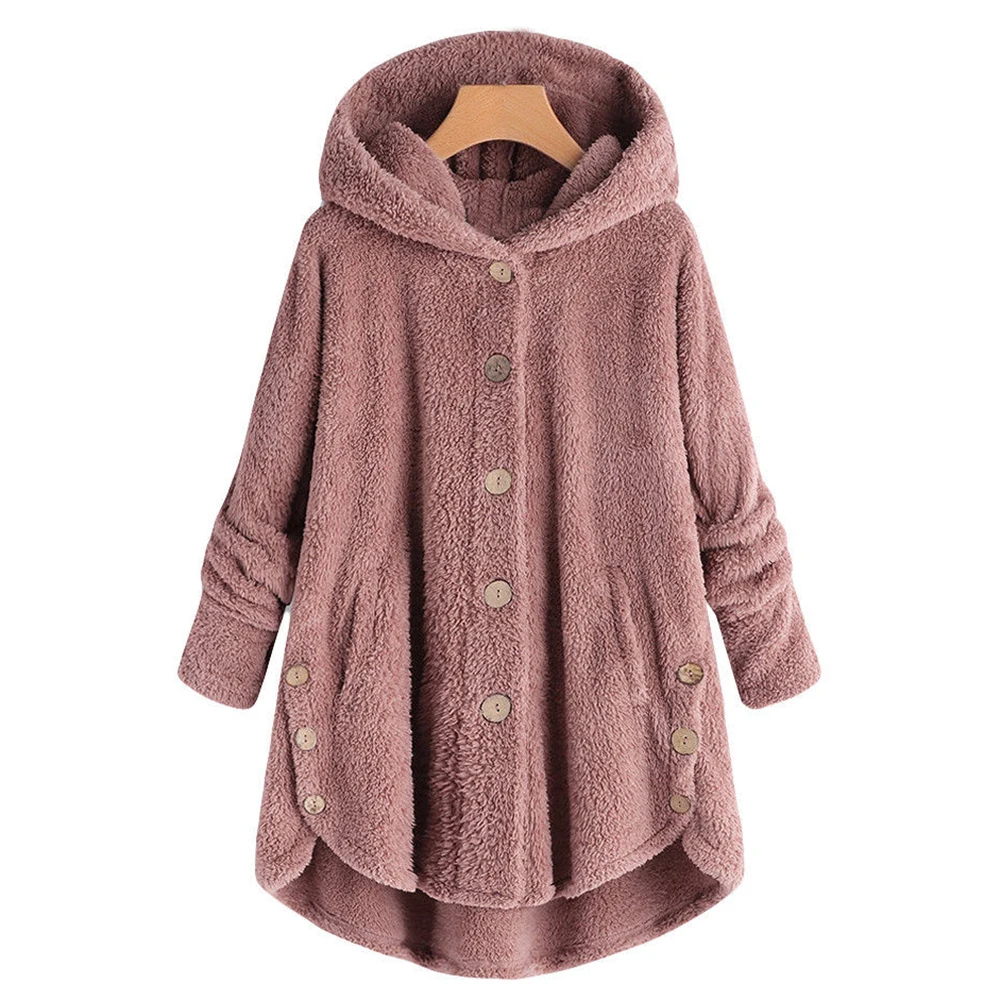 

2018 Women 4Xl Plus Size Faux Fur Coat Winter Warm Jacket Female Long Sleeve Hooded Fluffy Oversize Teddy Button Coats