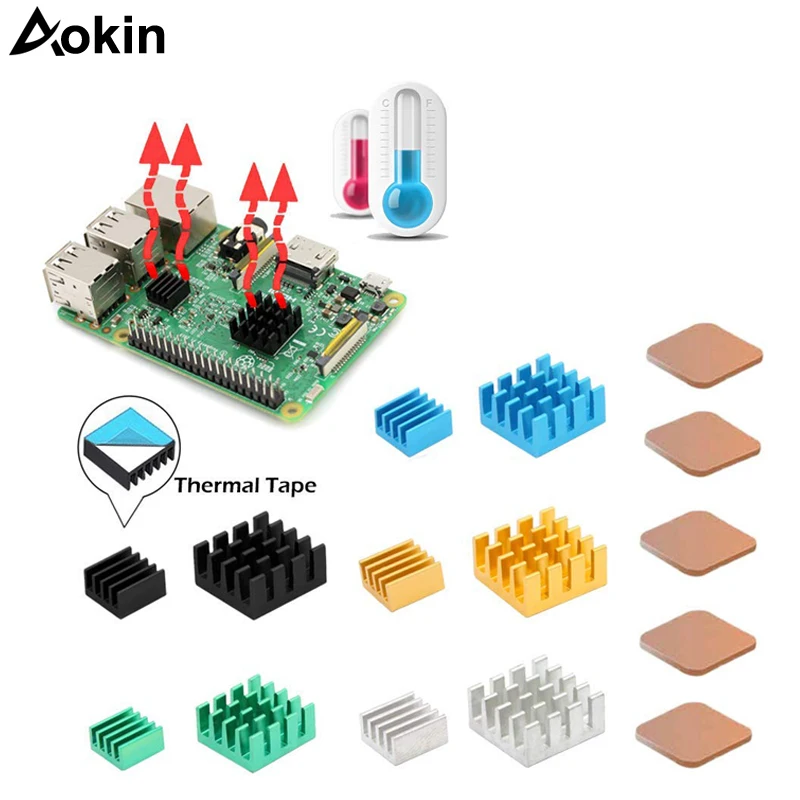 Aokin 12 шт. для Raspberry Pi радиатор алюминиевый медный охлаждающий набор охлаждающая