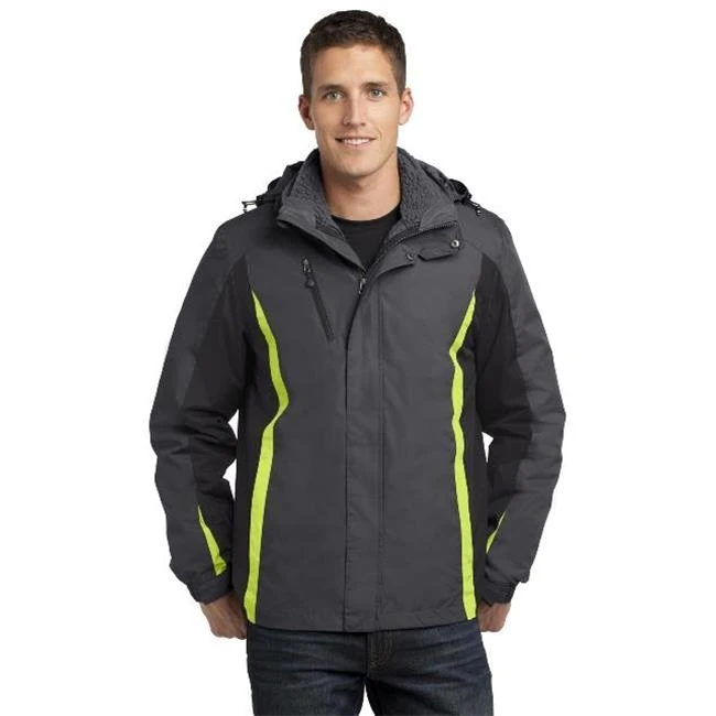 Port Authority J321 Mens Colorblock 3-in-1 Jacket Magnet Grey Black &amp Charge Green - Medium | Мужская одежда