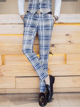 

British Style Men Dress Suits Dress Pants Slim Fit Mens Fashion Plaid Casual Business Suit Pants Men Plaid Pants Mens Trousers