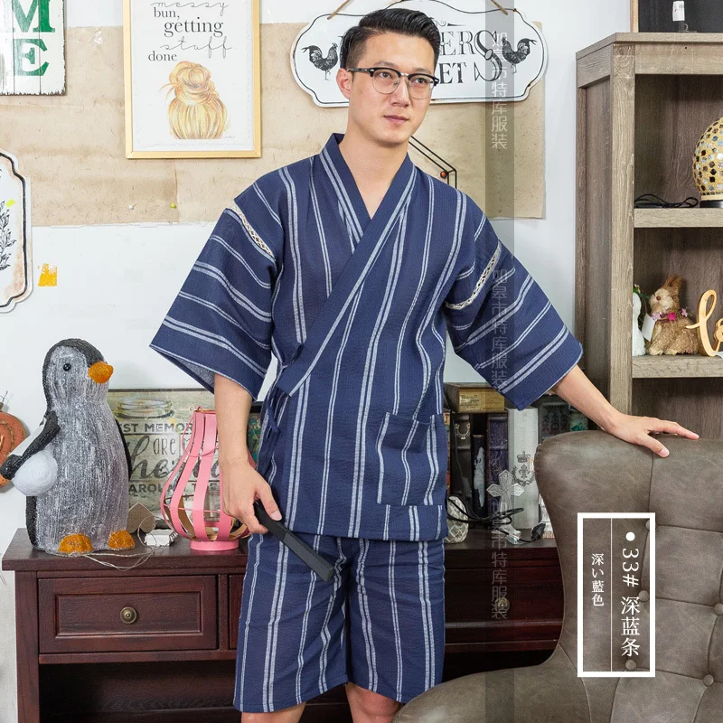 Пижамный комплект для мужчин, кимоно с принтом, костюм, мягкая Домашняя одежда, топы с коротким рукавом и шорты, японский стиль, мужская одежда для сна, халаты для отдыха H9060