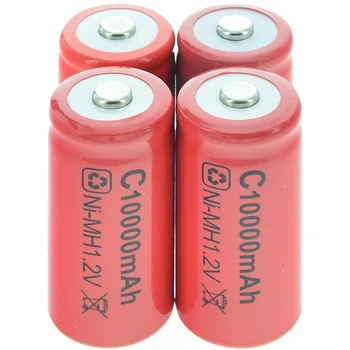 

2/4pcs C size 1.2V 10000mAh Rechargeable Battery Ni-MH Red Color