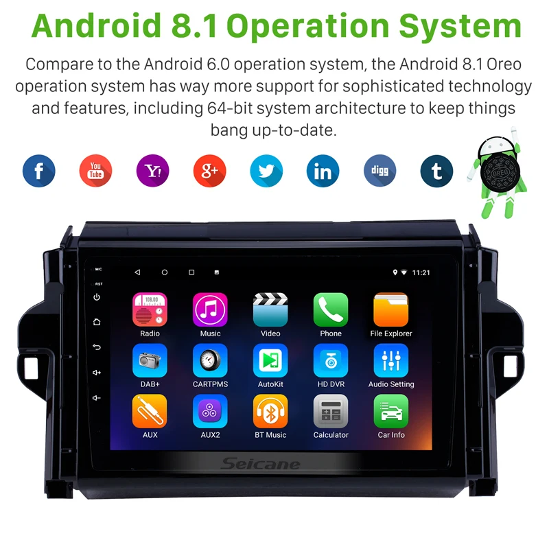 Cheap Seicane 9 inch Android 8.1 HD Touch Screen Radio GPS Navigation for 2016-2018 Toyota Fortuner Bluetooth Digital TV 3G Wifi DVR 1