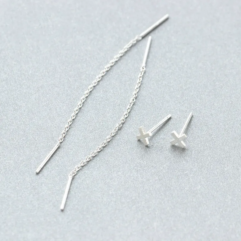 100% 925 Real Sterling Silver Jewelry Fashion Cute Tiny Asymmetric Cross Stud Earrings For Daughter Girls | Украшения и