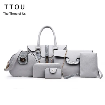 

TTOU 6 Pieces Set Alligator Luxury Women Shoulder Bag Panelled Serpentine Python Brand female Casual Tote Lady Handbag Bag