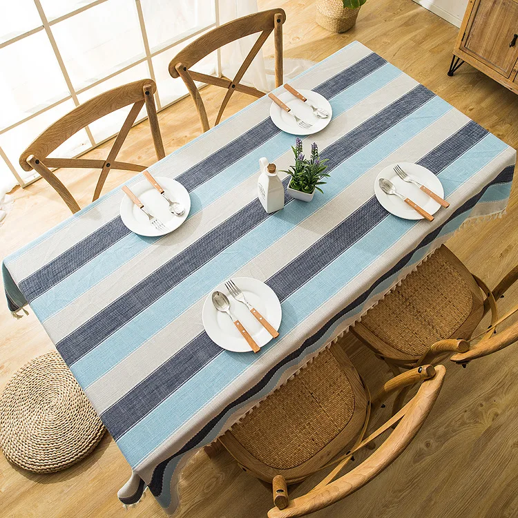 

INS Nordic Yarn-Dyed Imitation Linen Waterproof Striped Fringed Lace Geometric Rectangular Table Coffee Table Cloth Tablecloth