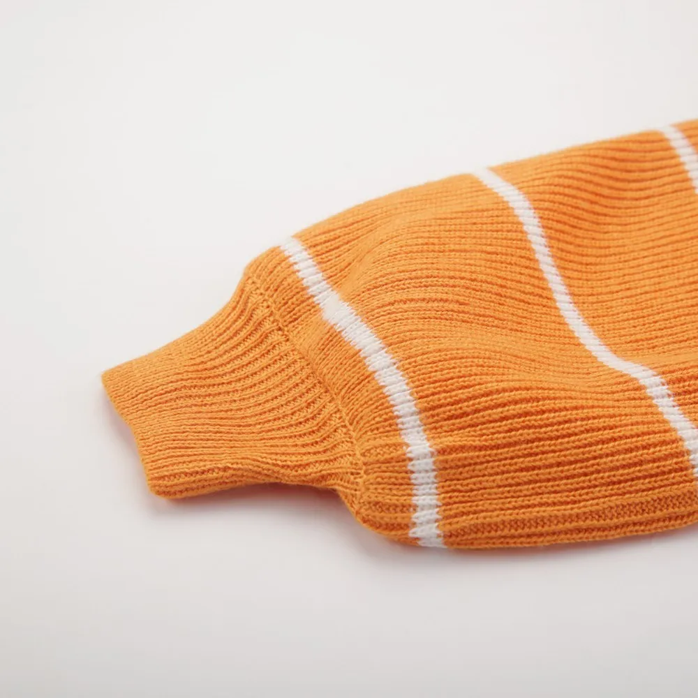 HDY Haoduoyi Youth Vitality Yellow Tops Stripe Half Collar Bishop Sleeve Easy Sweater Women  New Arrival Streetwear