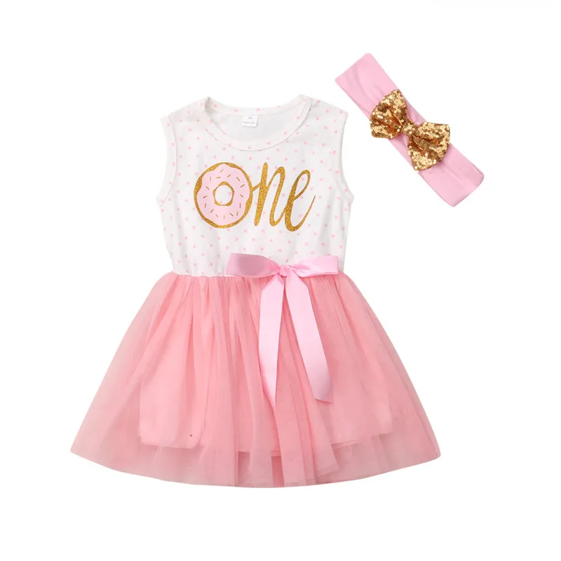 

Baby Girl Dress Newborn Kids Clothes Donut Sleeveless Or Long Sleeve Letter Print Tulle Party Holiday Cotton Girls Dresses