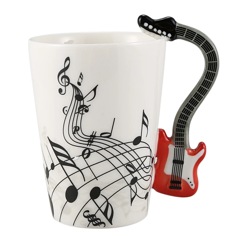 Креативная музыкальная стильная керамическая кружка для гитары, Кофейная, чайная, молочная, с ручкой, кофейная кружка, новинка, подарки, Красная гитара, черная