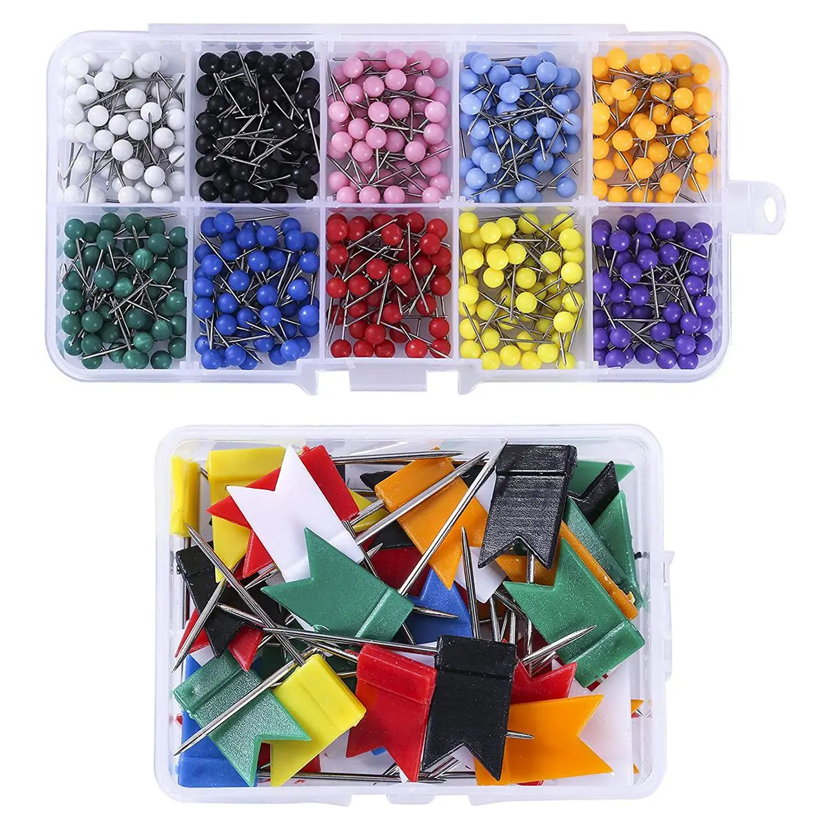 

550 Pcs Colorful Map Push Pins Thumb Tacks,500Pcs Round Head map Tacks,50 Pcs Flag map Push pins for Bulletin Board, Fabric Ma